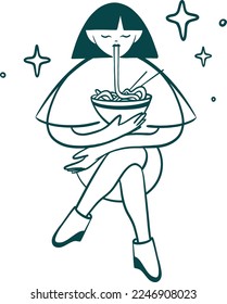 Girl with asian food illustration