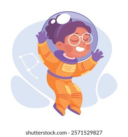 Girl Astronaut Character in Outer Space Exploring Universe Vector Illustration