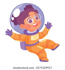 Girl Astronaut Character in Outer Space Exploring Universe Vector Illustration