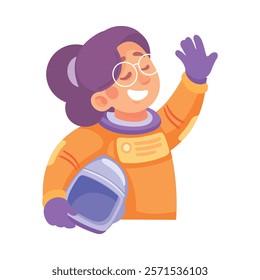 Girl Astronaut Character in Outer Space Exploring Universe Vector Illustration