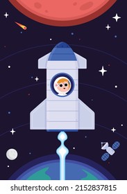 Girl Astronaut Spaceship Spacecraft Illustration