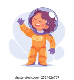 Girl Astronaut in Spacesuit as Child Profession Vector Illustration