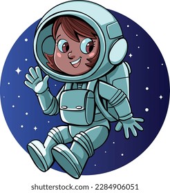 girl astronaut in weightlessness floats in space