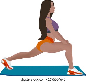 Girl athlete goes in for sports exercise lunge
