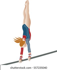 girl athlete gymnast on uneven bars vector illustration