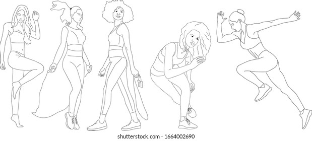 Girl athlete in motion. Outline picture. Vector.