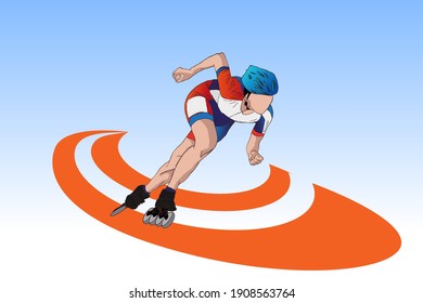 The girl is an athlete, on roller skates and a helmet. Vector illustration.