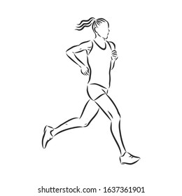 girl athlete on a run, icon, vector sketch illustration