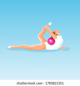 girl athlete performs gymnastic exercises with the ball, artistic gymnastics, olympic sports