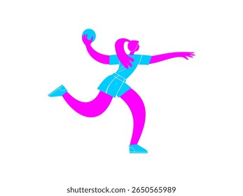 Girl athlete plays handball. Vector hand drawn illustration