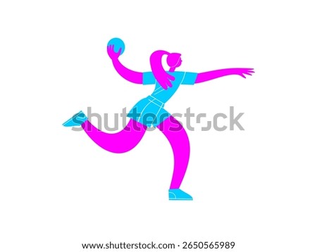 Girl athlete plays handball. Vector hand drawn illustration
