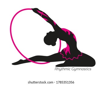 Girl athlete of Rhythmic gymnastics. The silhouette is black on a white background. Vector illustration, isolated.