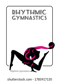 Mädchenathlet der Rhythmischen Gymnastik. Die Silhouette ist schwarz auf weißem Hintergrund. Vektorgrafik, einzeln.