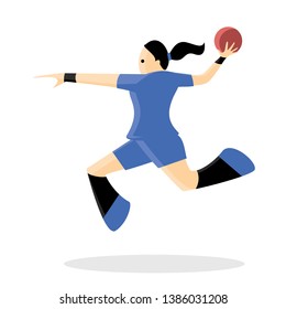 Girl athlete throws the ball. Sport handball. Vector illustration character.