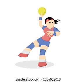 Girl athlete throws the ball. Sport handball. Vector illustration character.