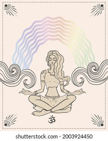 girl with aura meditates, meditation, relaxation