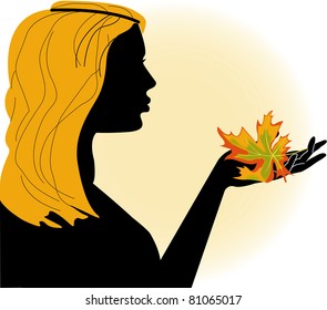  girl autumn with maple leaf