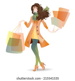 Girl in autumn Shopping Day