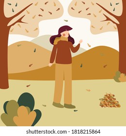 Girl in Autumn Warm Illustration