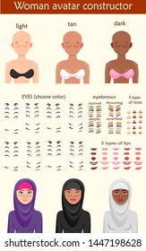 Girl Avatar Designer. Character Creator Muslim. Vector Illustration