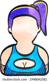 Girl avatar icon in color drawing.