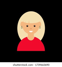 Girl avatar on black background. Cute cartoon character. Flat vector illustration