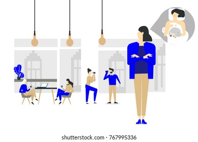 Girl avoid communication and dreaming about spending time at home with her cat. Introvert mind 
