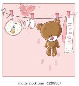 It's A Girl - Baby Announcement Card - Raster Version Also Available