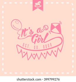 It's a Girl! Baby announcement card. Vector illustration. 
