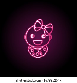 Girl baby bib neon icon. Simple thin line, outline vector of maternity icons for ui and ux, website or mobile application