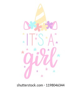 It is a girl. Baby cute print. Baby shower card. Vector lettering.  - Shutterstock ID 1198046344