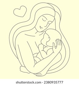 girl with baby in her arms line vector