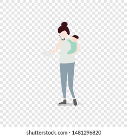 A girl with a baby in her arms speaks on the phone.