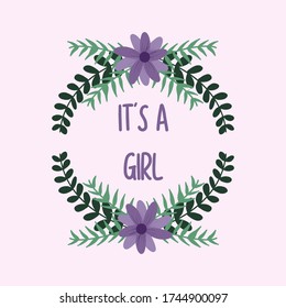 Girl baby pink vector card