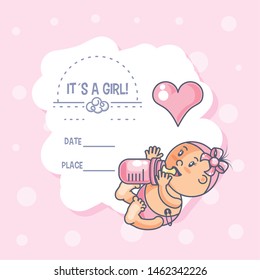 it is a girl baby shower card with bottle milk