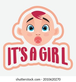 
it’s a girl, baby shower card, invitation greeting birthday card, T-shirt graphics for kids vector illustration