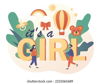 It's a Girl. Baby shower celebration. Gender reveal party. Modern flat cartoon style. Vector illustration on white background
