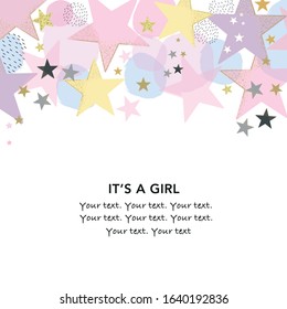 It's a girl. Baby shower greeting card with stars and dots greeting card. Baby first birthday, t-shirt, baby shower, baby gender reveal party design element vector