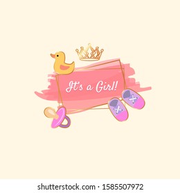 It's a Girl. Baby shower illustration
