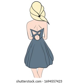 girl from the back in grey dress with her hair
