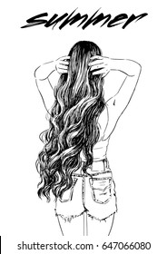 Long Hair Back View Stock Illustrations Images Vectors