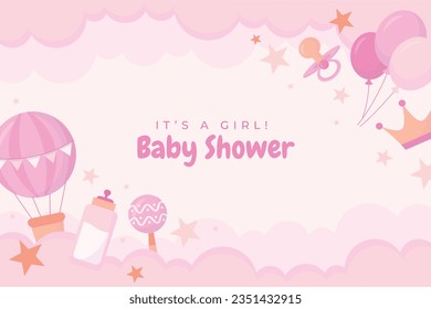 its a girl. It's a girl background. baby girl. gender reveal background. Vector Illustration. Poster, Banner, Greeting Card, Invitation Card. baby announcement concept. Baby is coming. pink Background