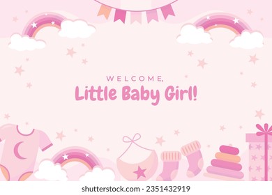 its a girl. It's a girl background. baby girl. gender reveal background. Vector Illustration. Poster, Banner, Greeting Card, Invitation Card. baby announcement concept. Baby is coming. pink Background