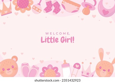 its a girl. It's a girl background. baby girl. gender reveal background. Vector Illustration. Poster, Banner, Greeting Card, Invitation Card. baby announcement concept. Baby is coming. pink Background