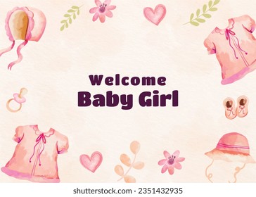 its a girl. It's a girl background. baby girl. gender reveal background. Vector Illustration. Poster, Banner, Greeting Card, Invitation Card. baby announcement concept. Baby is coming. pink Background