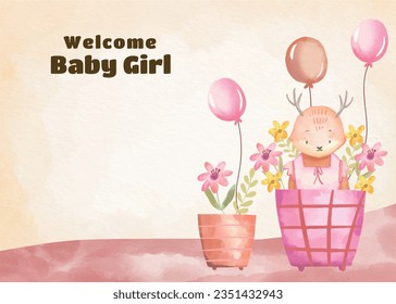 its a girl. It's a girl background. baby girl. gender reveal background. Vector Illustration. Poster, Banner, Greeting Card, Invitation Card. baby announcement concept. Baby is coming. pink Background