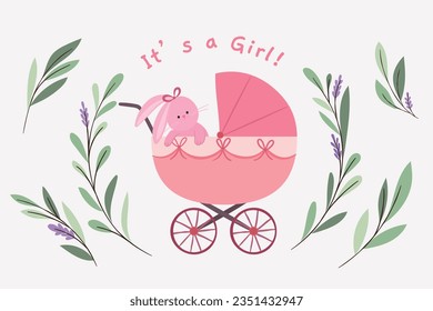 its a girl. It's a girl background. baby girl. gender reveal background. Vector Illustration. Poster, Banner, Greeting Card, Invitation Card. baby announcement concept. Baby is coming. pink Background