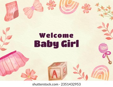 its a girl. It's a girl background. baby girl. gender reveal background. Vector Illustration. Poster, Banner, Greeting Card, Invitation Card. baby announcement concept. Baby is coming. pink Background