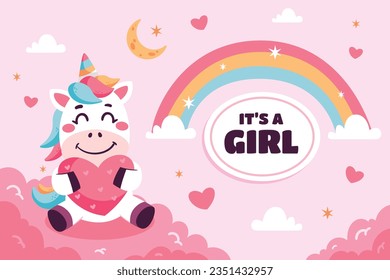 its a girl. It's a girl background. baby girl. gender reveal background. Vector Illustration. Poster, Banner, Greeting Card, Invitation Card. baby announcement concept. Baby is coming. pink Background