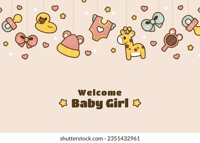 its a girl. It's a girl background. baby girl. gender reveal background. Vector Illustration. Poster, Banner, Greeting Card, Invitation Card. baby announcement concept. Baby is coming. pink Background